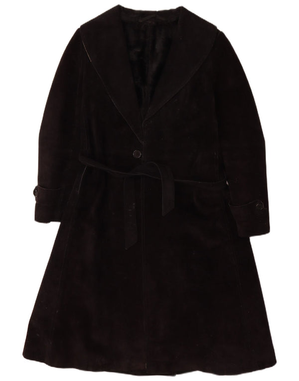 Cappotto in shearling vintage da donna UK 10 piccolo in pelle nera