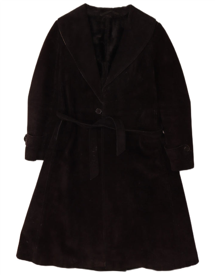 Cappotto in shearling vintage da donna UK 10 piccolo in pelle nera