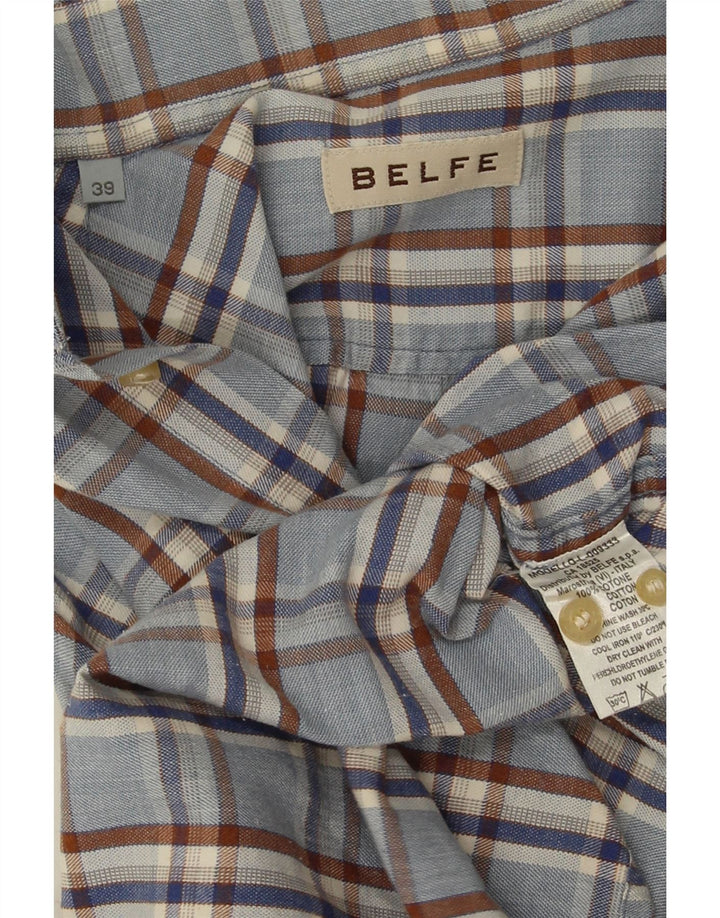 Camicia da uomo Belfe taglia 39 cotone a quadri blu medio