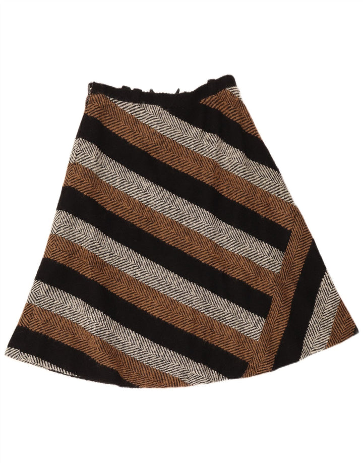 Gonna a trapezio da donna vintage IT 44 media W32 lana a righe marroni