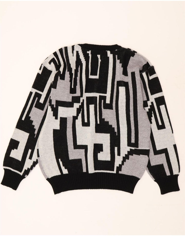 Maglione maglione girocollo da uomo vintage grigio medio geometrico
