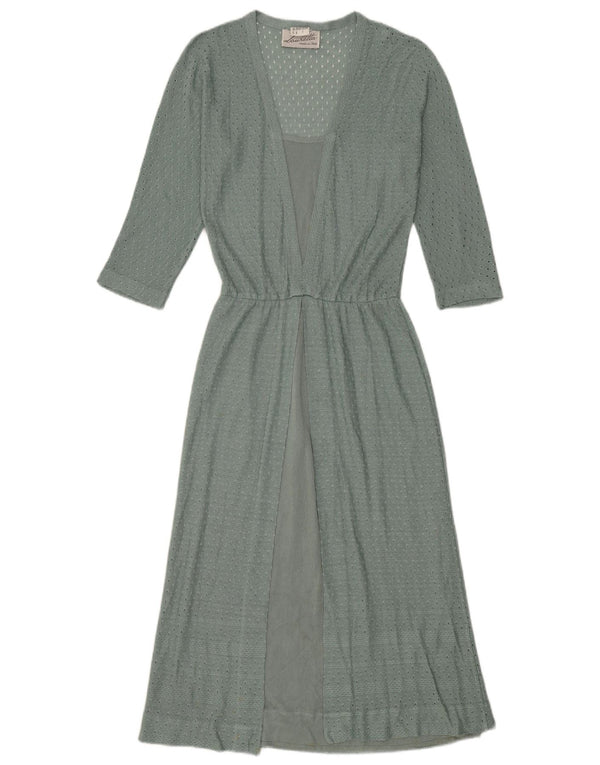 Abito lungo da donna vintage con maniche a 3/4 IT 44 Bohemien in lino verde medio