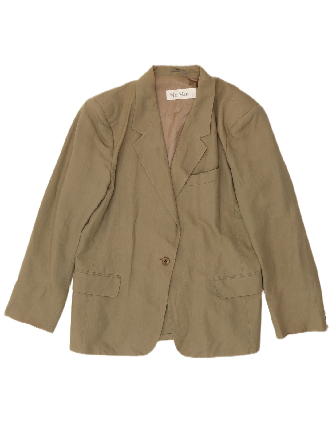 Giacca blazer a 1 bottone da donna Max Mara UK 18 XL Lino kaki
