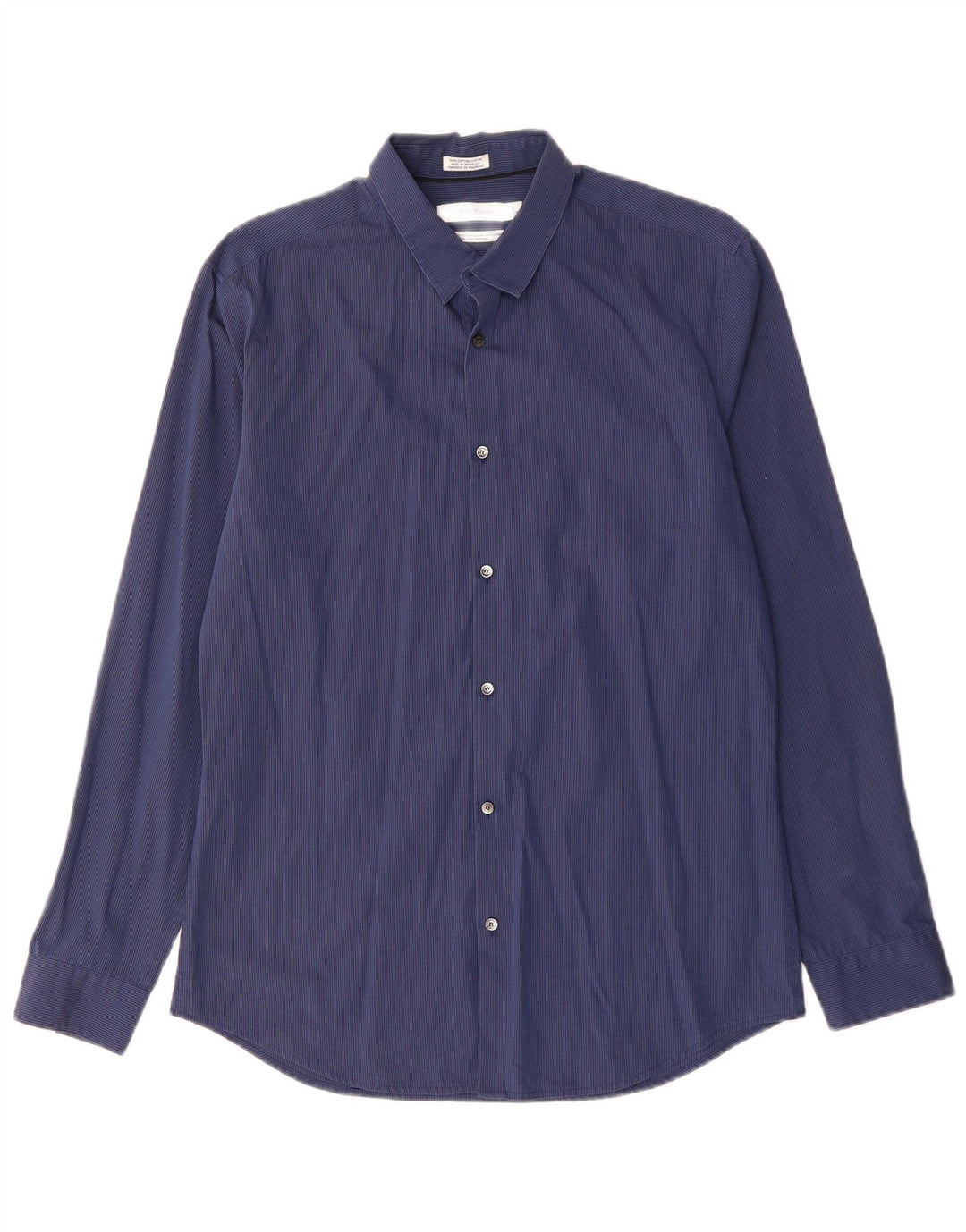 CALVIN KLEIN Camicia da uomo taglia 15 15 1/2 cotone gessato medio blu navy