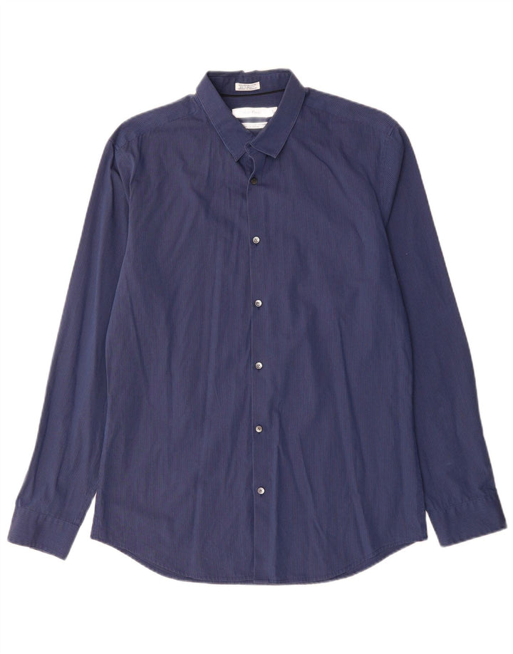 CALVIN KLEIN Camicia da uomo taglia 15 15 1/2 cotone gessato medio blu navy