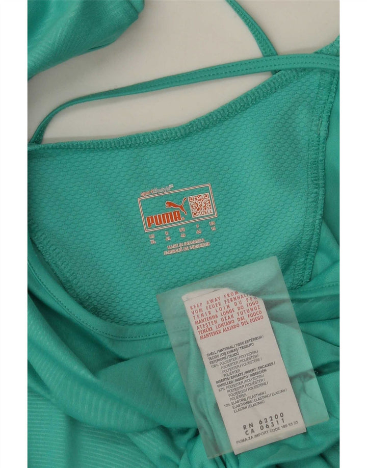 Puma T-shirt da donna Top UK 16 Large Turchese geometrica in poliestere