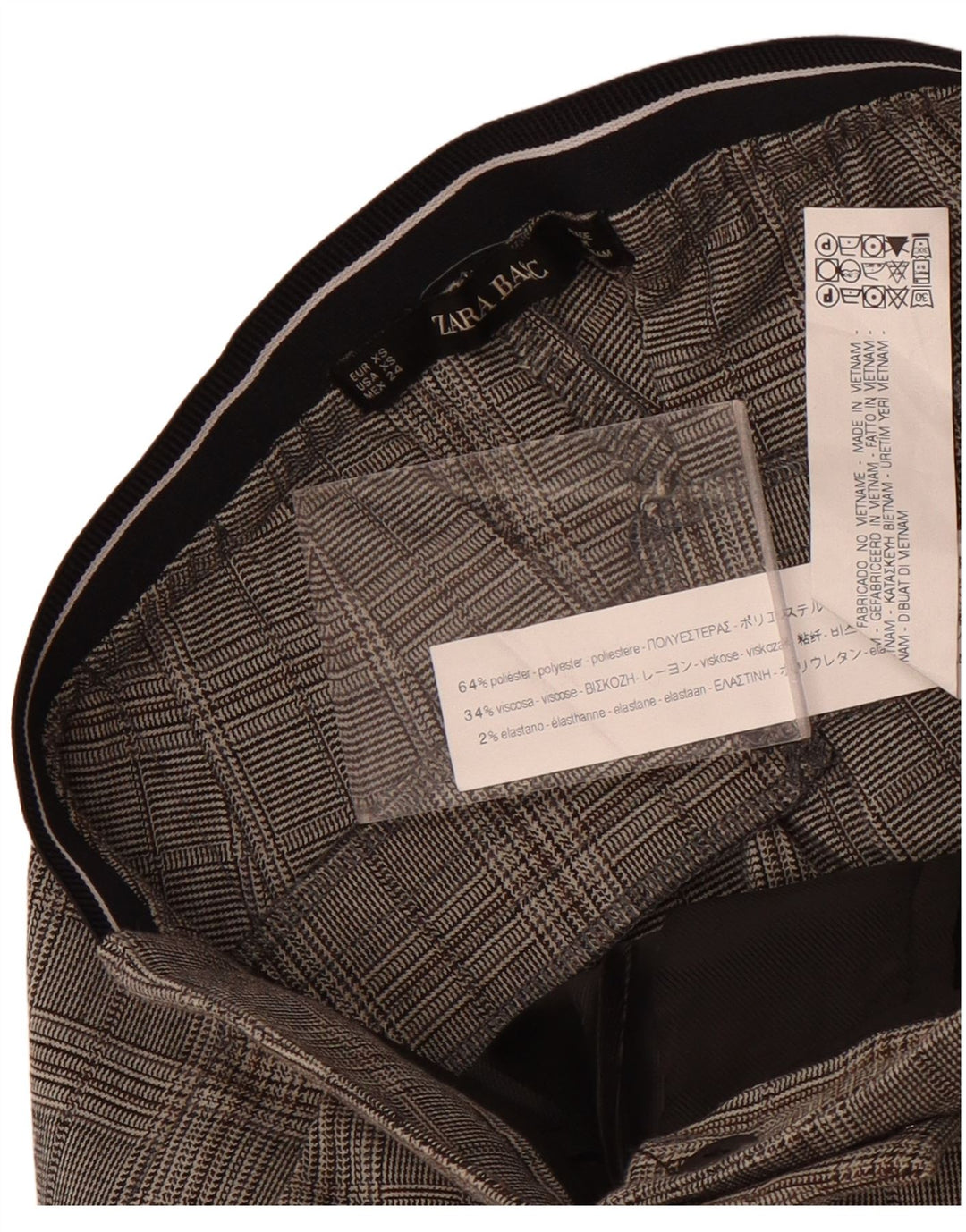 Pantaloni da abito slim da donna Zara XS W24 L27 Poliestere a quadri grigi