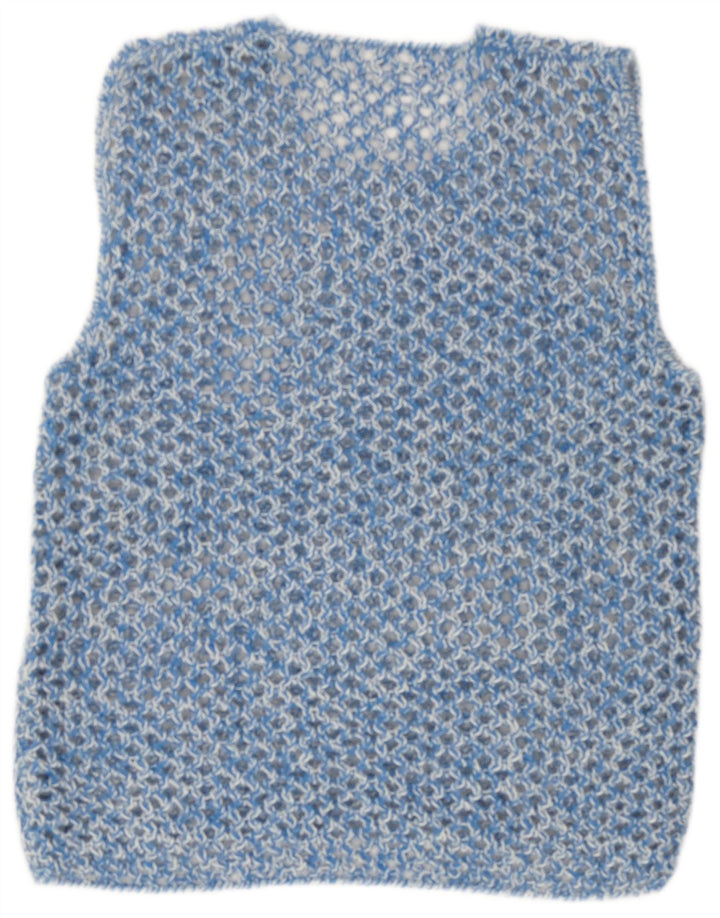 Canotta vintage da donna trasparente con gilet UK 16 grande blu screziato