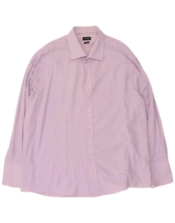 Camicia formale da uomo vestibilità regolare Pierre Cardin taglia 19 3XL gessato viola