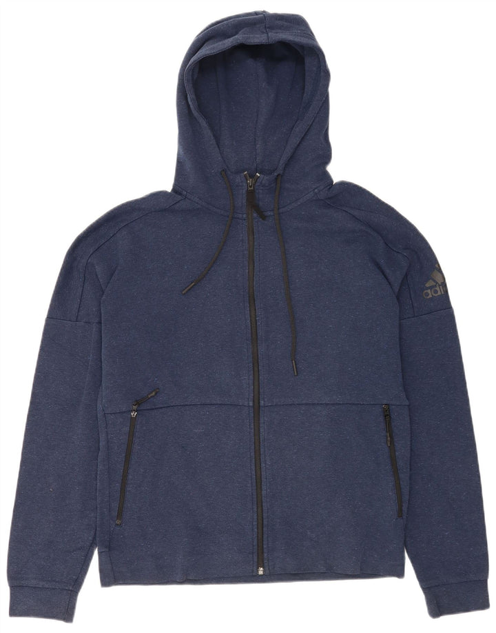 Maglione con cappuccio e zip da uomo Adidas medio blu navy screziato