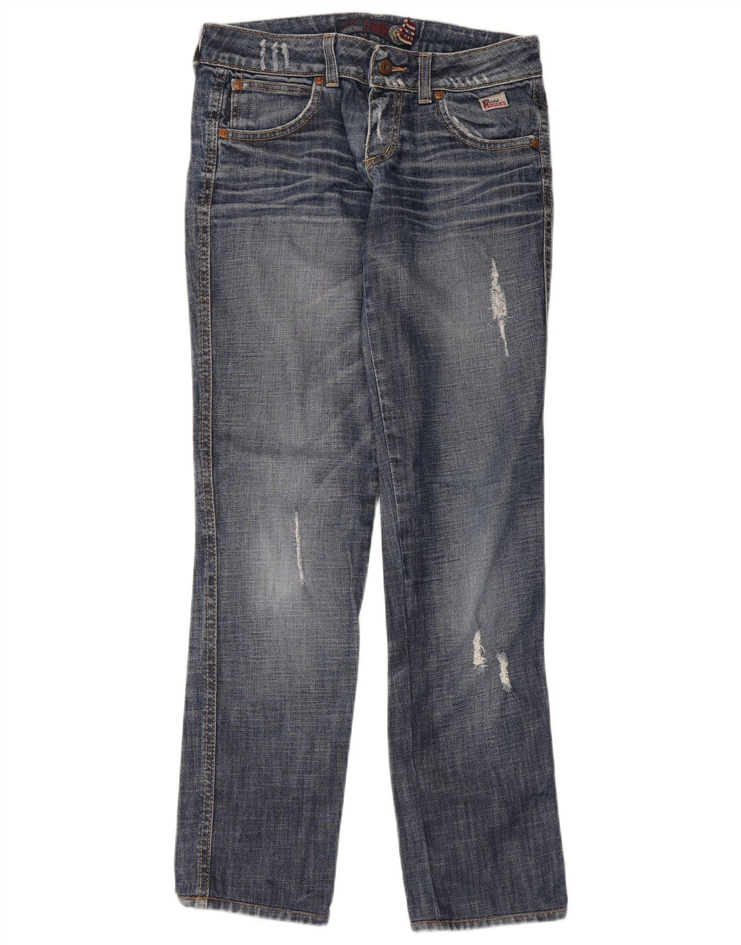 Jeans dritti invecchiati da donna Roy Rogers IT 42 medio W28 L30 blu