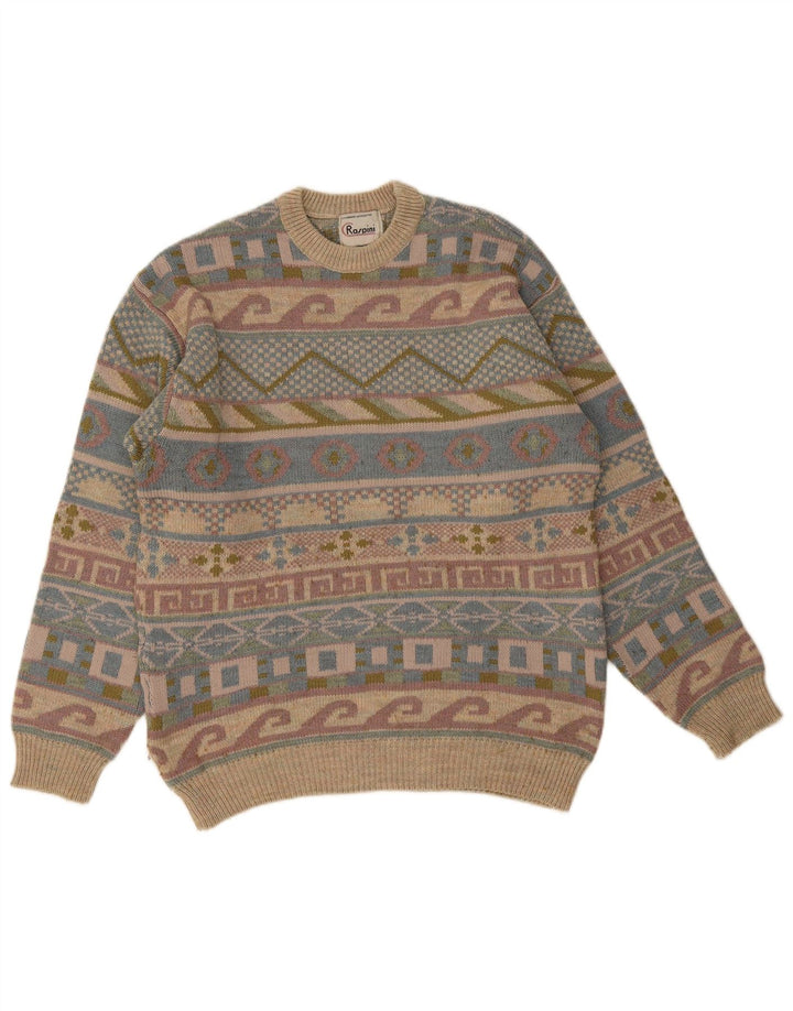 Maglione vintage da uomo girocollo, maglione grande retrò geometrico multicolore