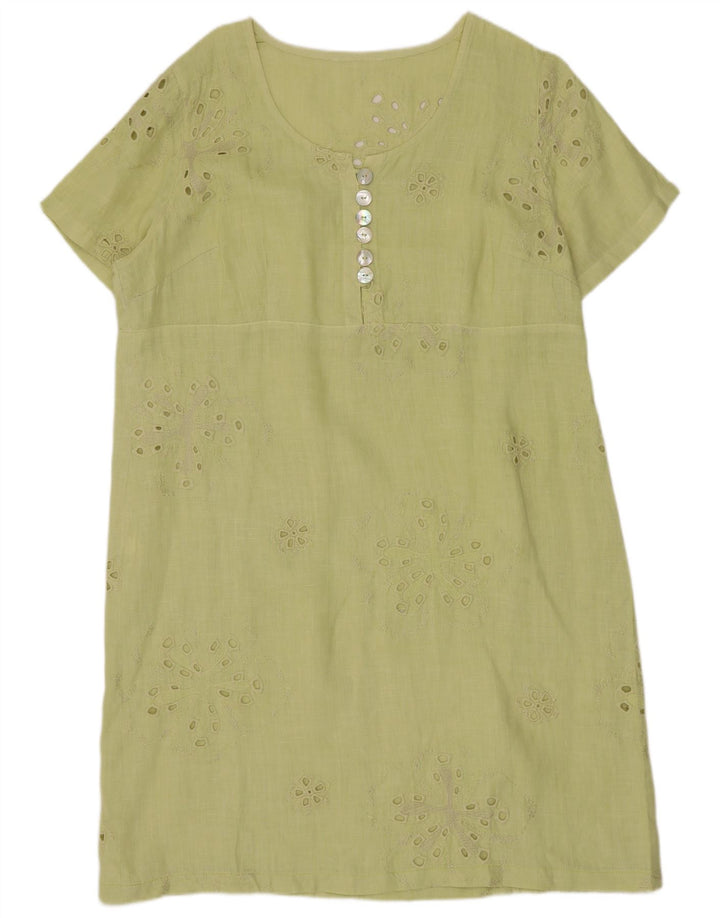 Abito a trapezio trasparente da donna vintage UK 12 Lino verde medio