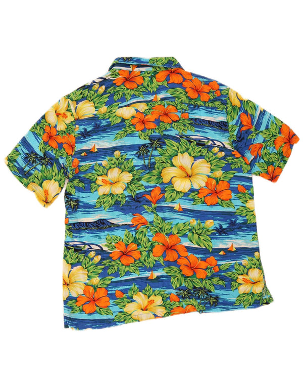 Camicia a maniche corte da uomo Grand & Hills hawaiana in viscosa floreale blu medio