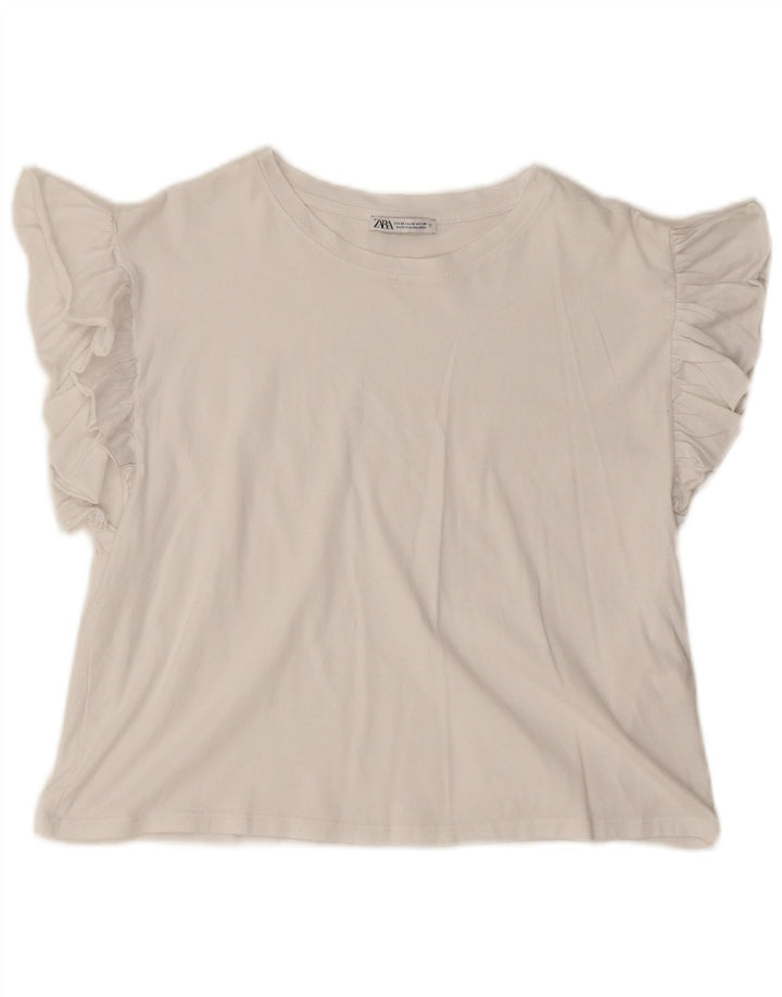 T-shirt corta da donna Zara UK 14 cotone bianco medio