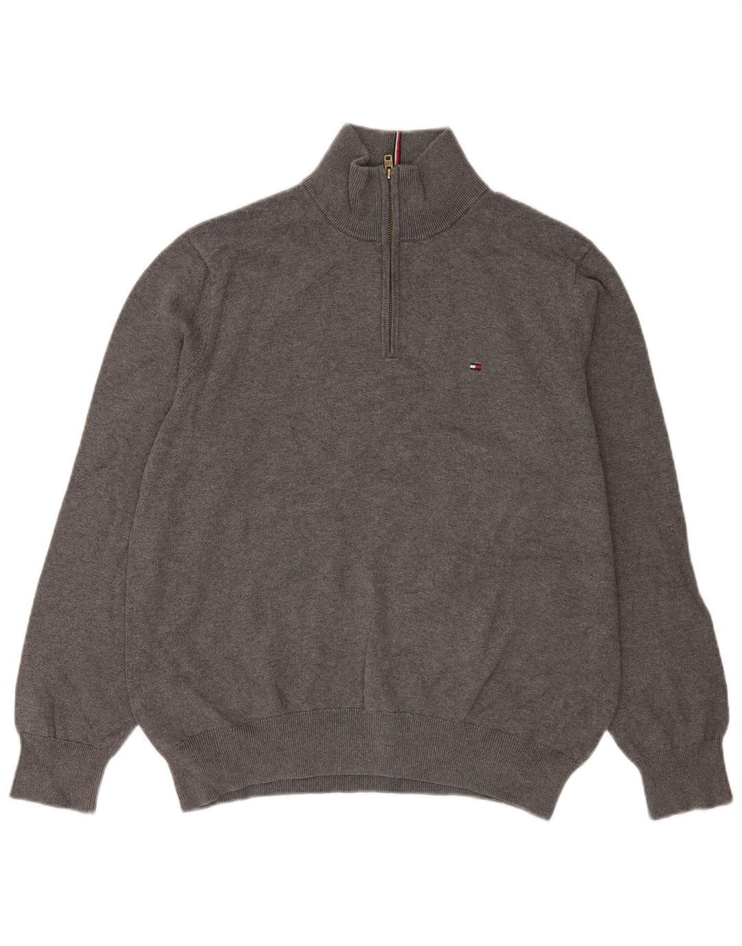 Maglione maglione con zip da uomo Tommy Hilfiger grande cotone grigio