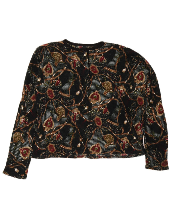 Top corto grafico da donna vintage a maniche lunghe UK 16 grande nero