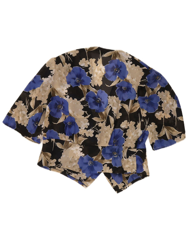 Giacca blazer vintage da donna a maniche corte UK 14 grande floreale blu