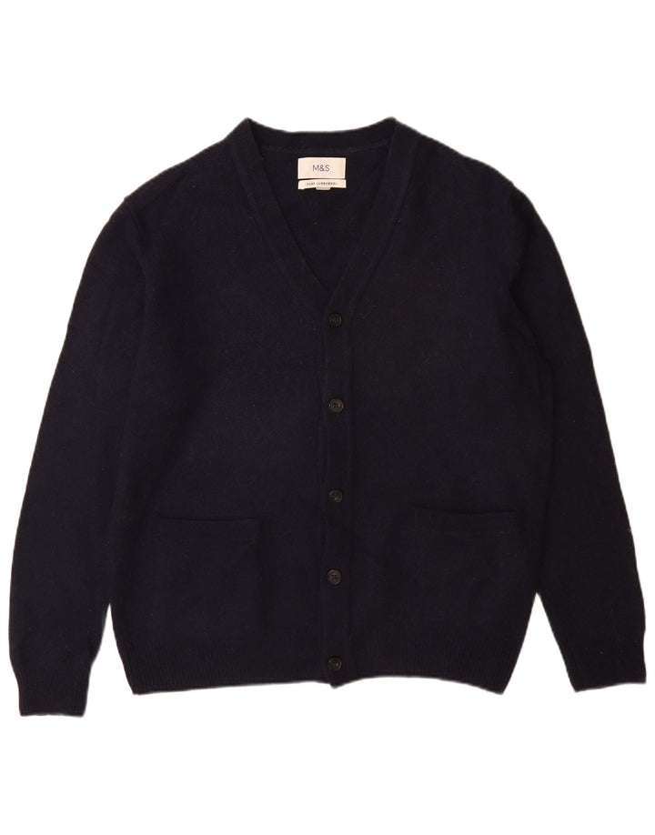 Maglione cardigan da uomo Marks & Spencer medio blu navy in lana d'agnello