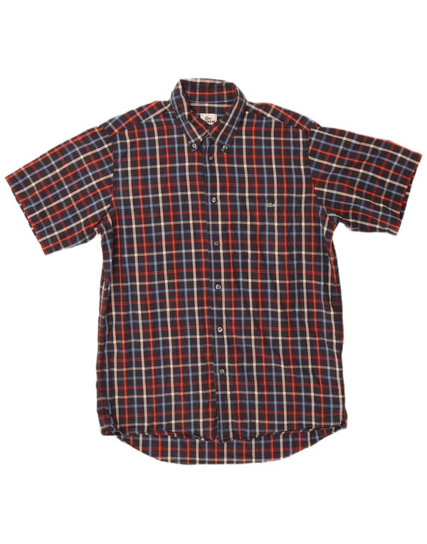 Camicia a maniche corte da uomo Lacoste taglia 40 cotone medio a quadri blu navy