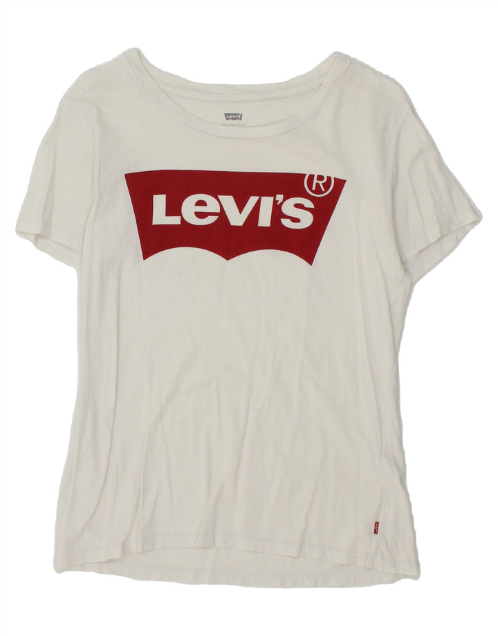 LEVI'S Womens Graphic T-Shirt Top UK 10 Small White Vintage Levi's and Second-Hand Levi's from Messina Hembry 