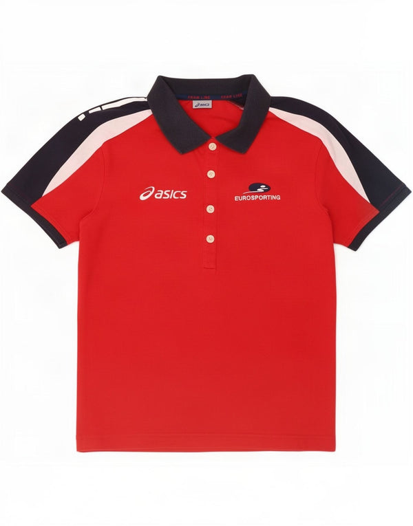 Polo grafica da donna Asics UK 12 cotone color block rosso medio