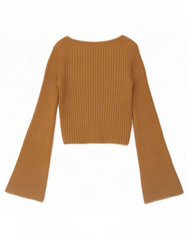Top corto da donna Hollister a maniche lunghe UK 6 XS in cotone beige