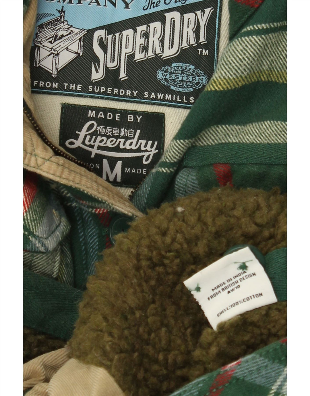 Giacca pratica da donna SUPERDRY UK 12 Cotone a quadri verde medio