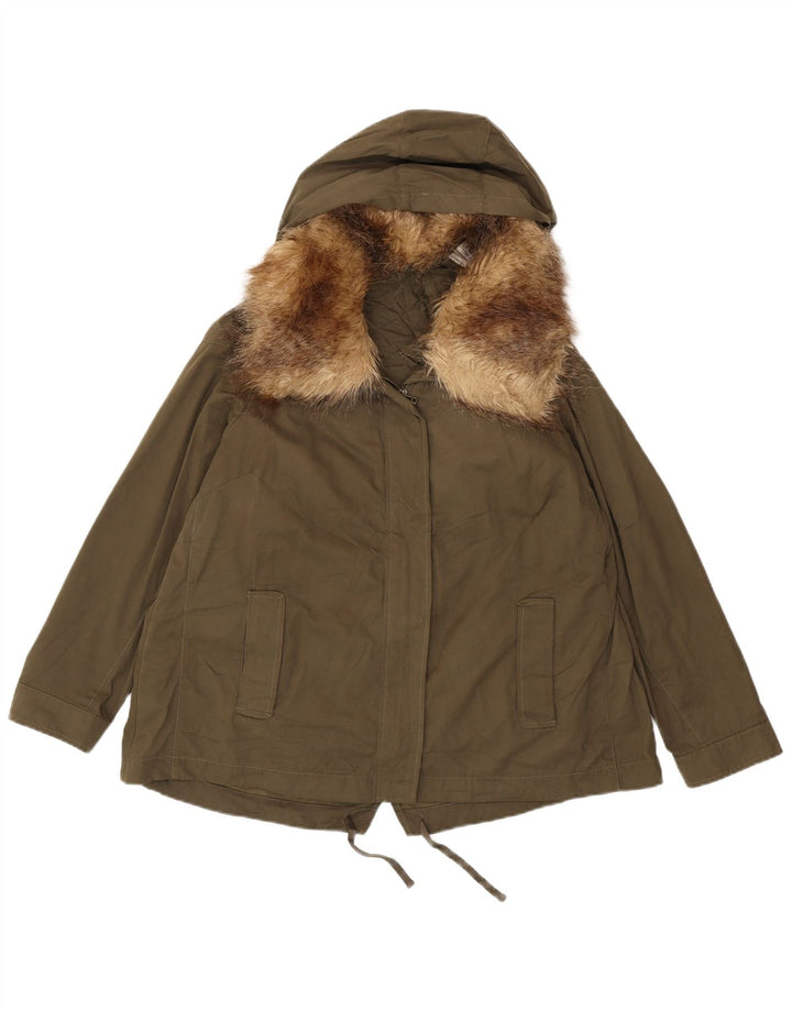 MARKS & SPENCER Giacca parka oversize con cappuccio da donna UK 14 Large Khaki