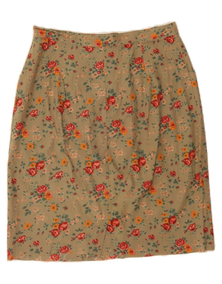 VINTAGE Womens A-Line Skirt W28 Medium Khaki Floral Vintage Vintage and Second-Hand Vintage from Messina Hembry 