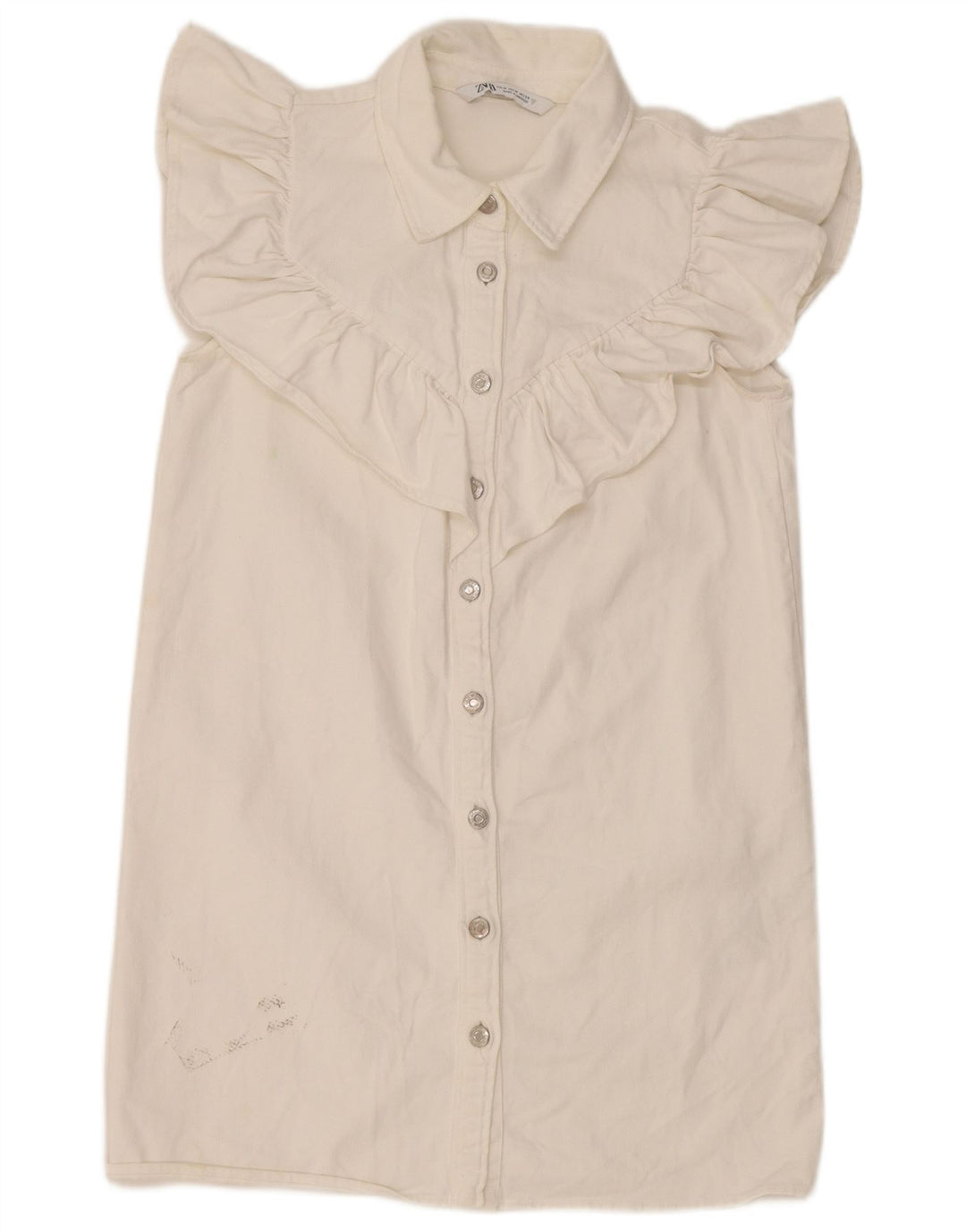Abito in denim da donna Zara con volant sul davanti UK 12 Cotone bianco medio