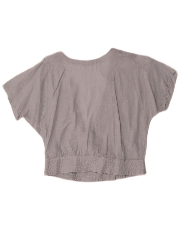 Top corto da donna vintage in camicetta UK 12 grigio medio