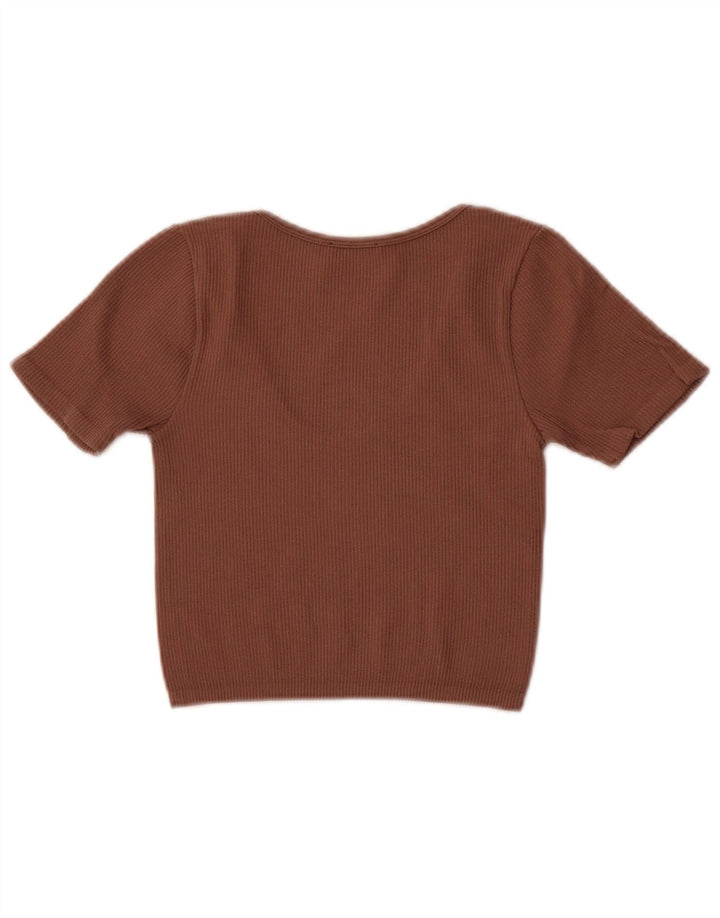T-shirt corta da donna Zara UK 12 Marrone medio