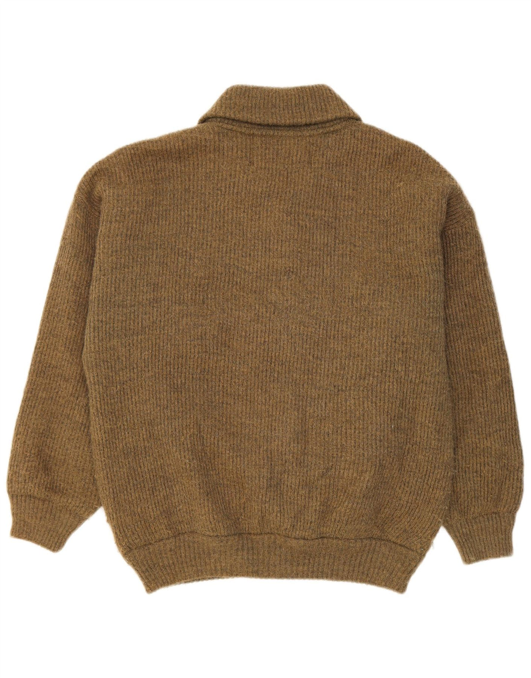 Maglione cardigan da uomo vintage in lana geometrica kaki media