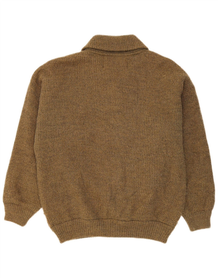 Maglione cardigan da uomo vintage in lana geometrica kaki media