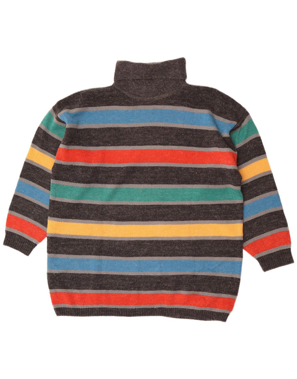 Maglione maglione vintage da donna con collo alto UK 18 XL a righe multicolore