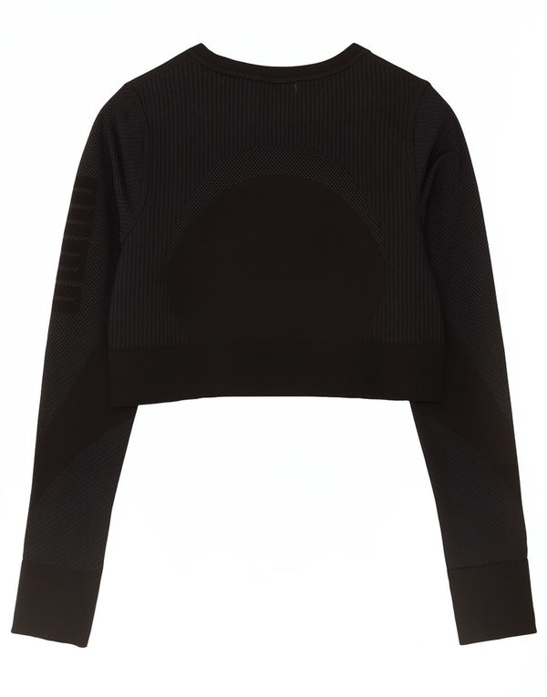 Puma Womens Crop Top Long Sleeve UK 12 Medium Black Sports