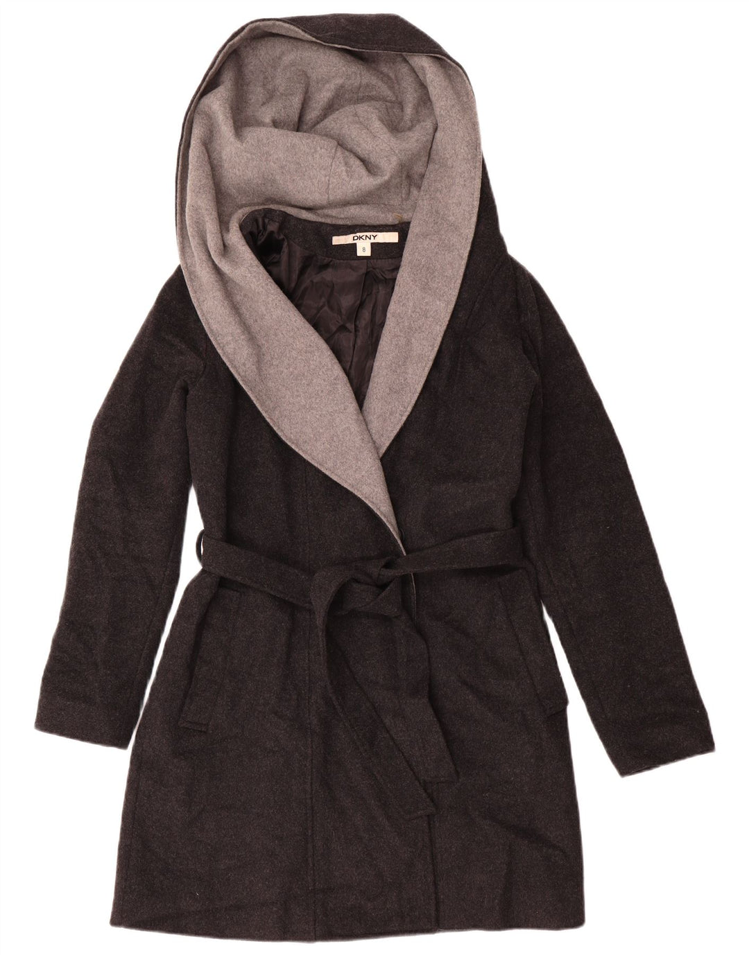 Soprabito aperto con cappuccio da donna Dkny US 8 lana grigio medio