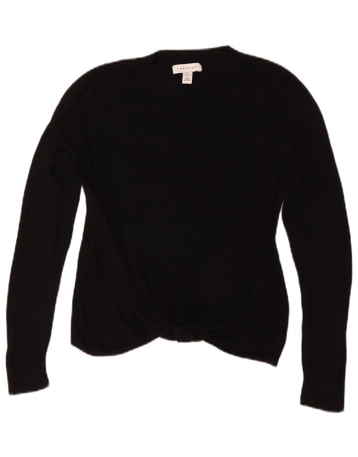 Topshop Top da donna corto oversize a maniche lunghe UK 10 piccolo in viscosa nera