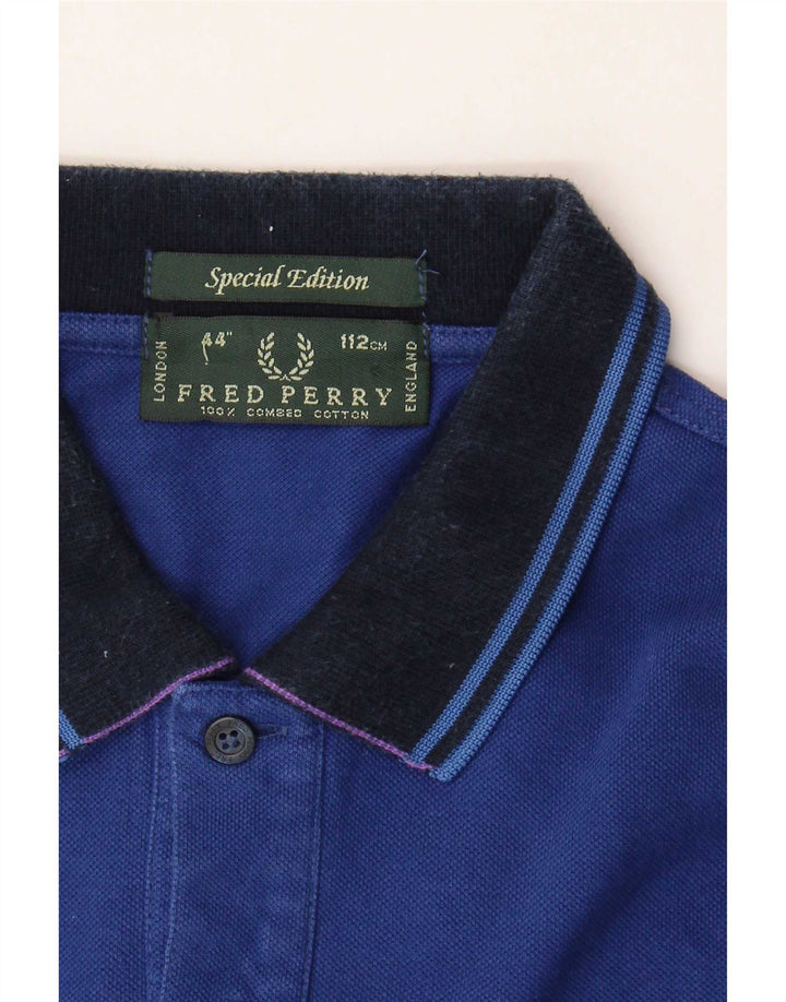 Polo da uomo a maniche lunghe Fred Perry in cotone a righe blu medio