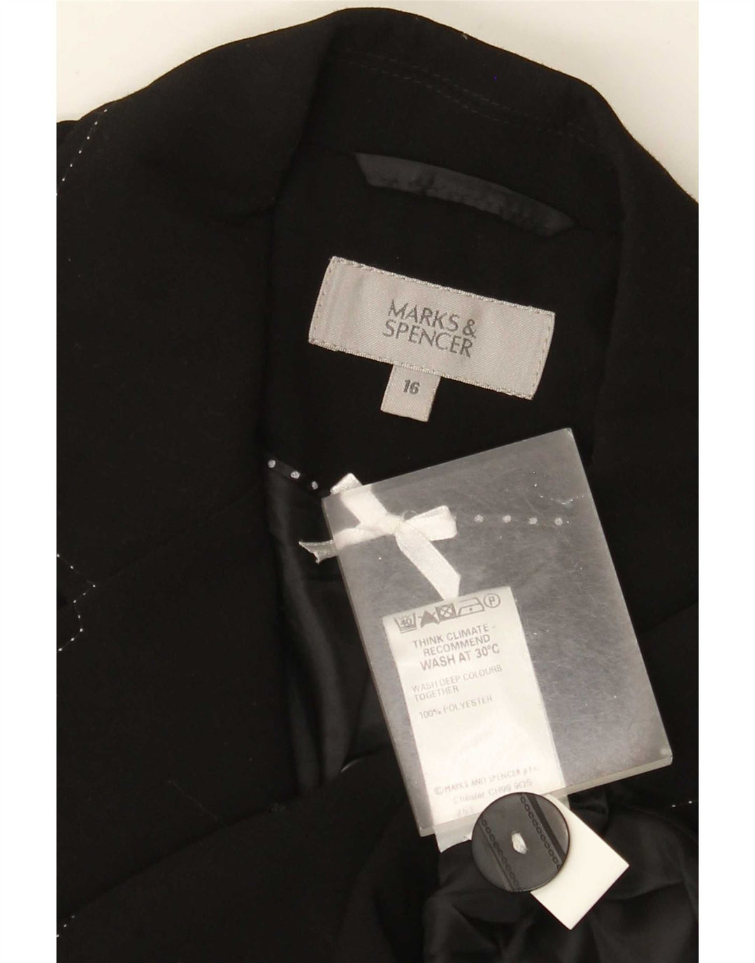 Giacca blazer a 3 bottoni Marks & Spencer da donna UK 16 grande poliestere nero