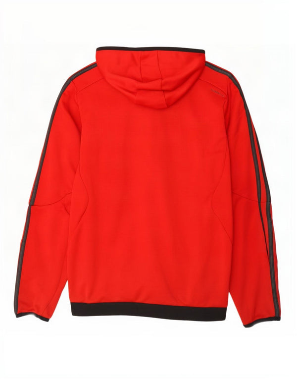 Maglione con cappuccio e zip Adidas Climalite da uomo in poliestere color block rosso medio