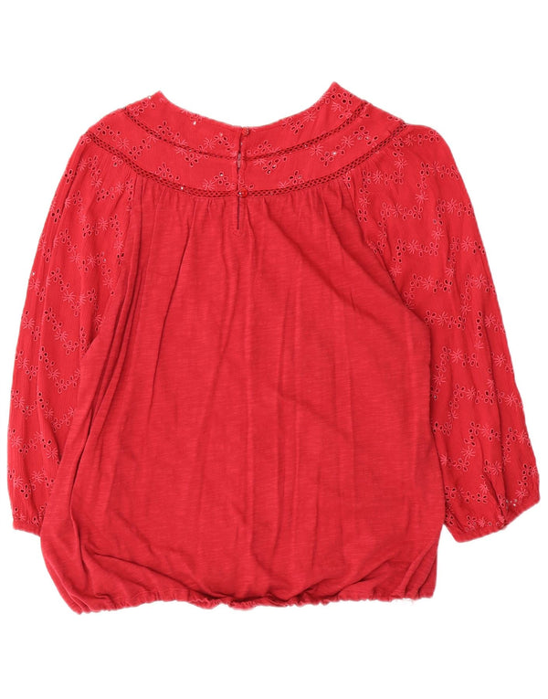 FAT FACE Camicetta da donna con maniche a 3/4 Top UK 14 Grande cotone floreale rosso