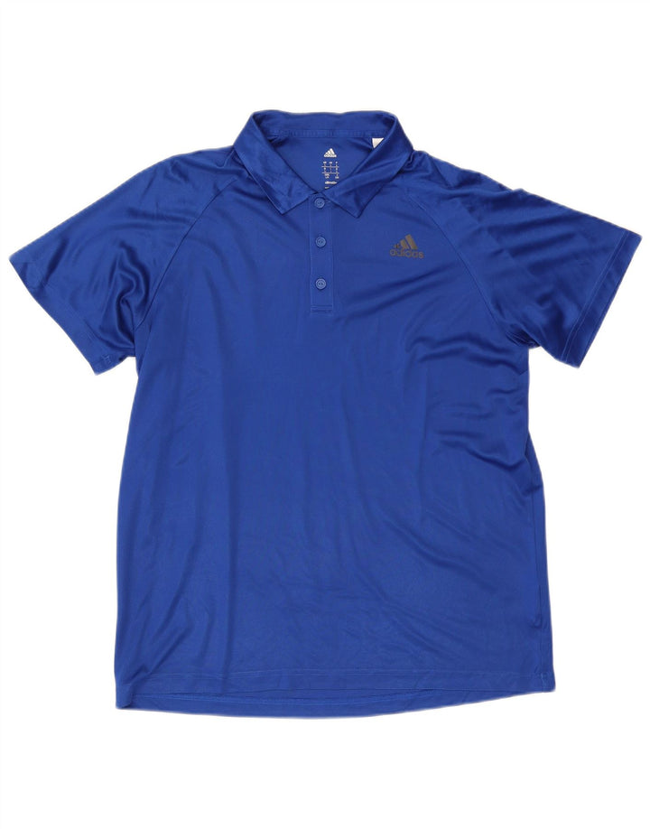 Polo Adidas Climalite da uomo grande sportiva in poliestere blu