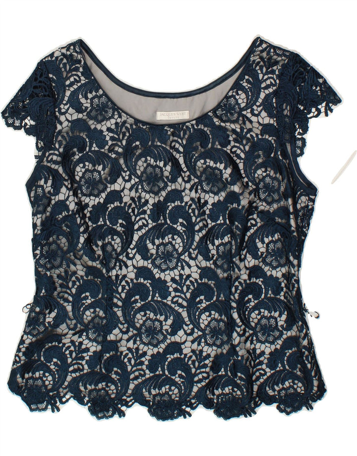 JACQUES VERT Womens Petite Crop Blouse Top UK 14 Medium Blue Paisley Vintage Jacques Vert and Second-Hand Jacques Vert from Messina Hembry 