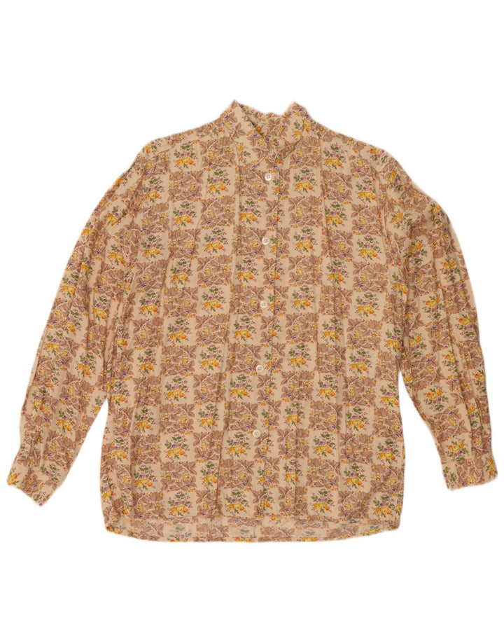 Blusa Camicia Donna VINTAGE IT 44 Viscosa Floreale Beige Medio