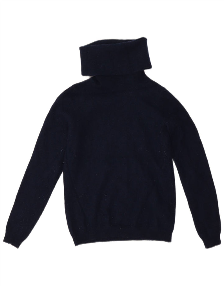 Maglione da donna Jaeger corto con collo alto UK 10 piccolo in lana blu navy
