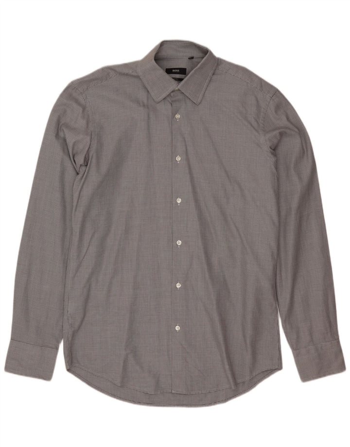 Camicia da uomo Hugo Boss taglia 40 15 3/4 cotone maculato grigio medio