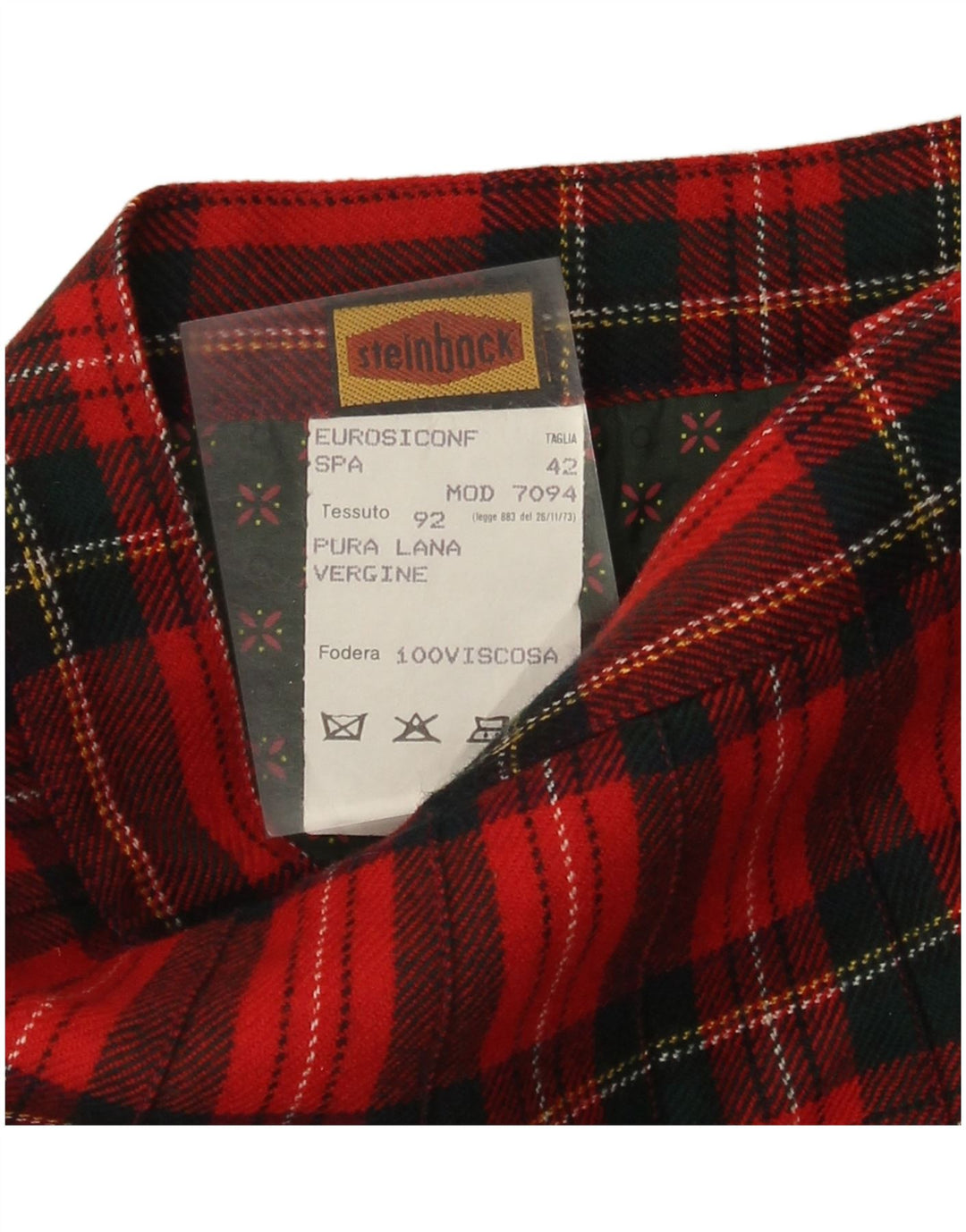 Gonna a portafoglio da donna a vita alta Steinbock IT 42 media W26 lana a quadri rossa