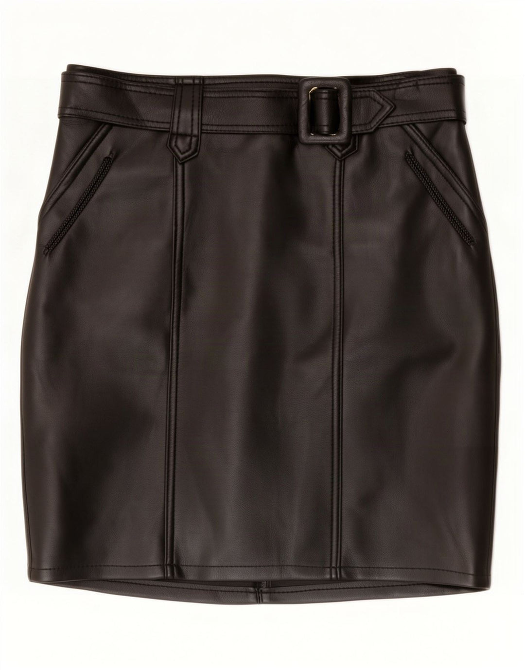 Mini gonna in pelle vintage da donna grande W34 nera